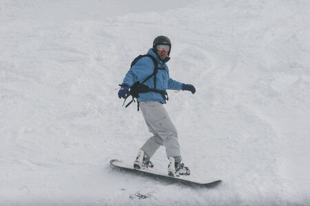 SIBIU, ROMANIA - March 13, 2010: Male snowboarder in the Fagaras mountainsのeditorial素材