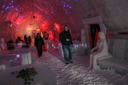 SIBIU, ROMANIA - March 13, 2010: Ice hotel, Balea lake, Fagaras mountains.のeditorial素材