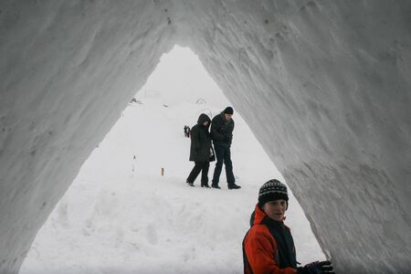 SIBIU, ROMANIA - March 13, 2010: Ice hotel, Balea lake, Fagaras mountains.
