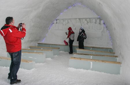 SIBIU, ROMANIA - March 13, 2010: Ice hotel, Balea lake, Fagaras mountainsのeditorial素材