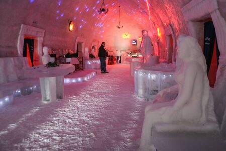 SIBIU, ROMANIA - March 13, 2010: Grand hall at Ice hotel, Balea lake, Fagaras mountains.のeditorial素材