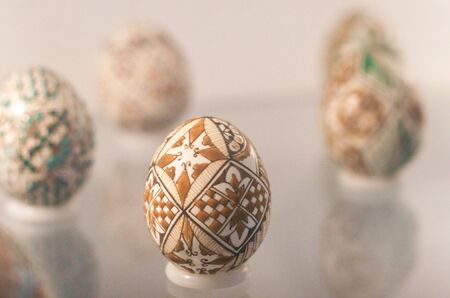 HARGHITA, ROMANIA - March 27, 2010: Hand painted Easter eggs exhibition.のeditorial素材