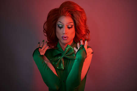 Fashionable transgender model with bright makeupの写真素材