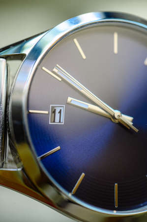 Blue dial of stylish wristwatchの写真素材