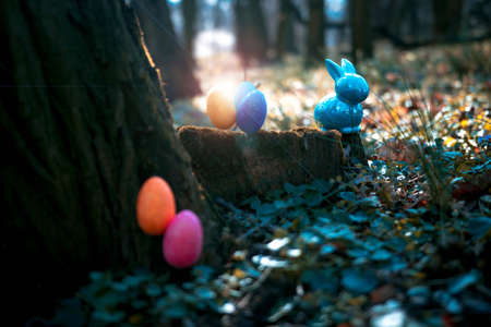Easter eggs and rabbit in a park in Poznan (Poland)