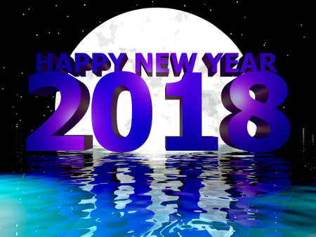Happy New Year 2018 Moon Night Water