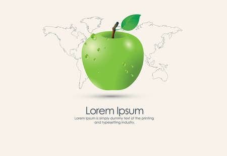 fresh ideas concept with green apple on a world map backgroundのイラスト素材