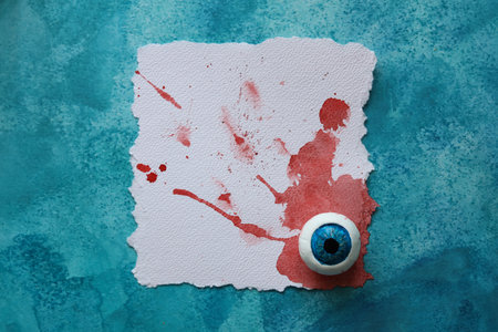 halloween card with a blood stain and an eyeballの写真素材