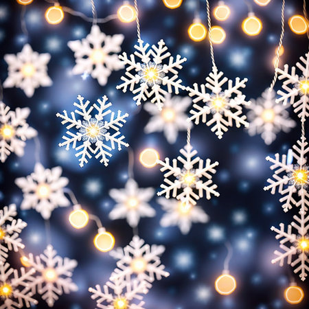 Christmas background with snowflakes and bokeh defocused lightsの素材