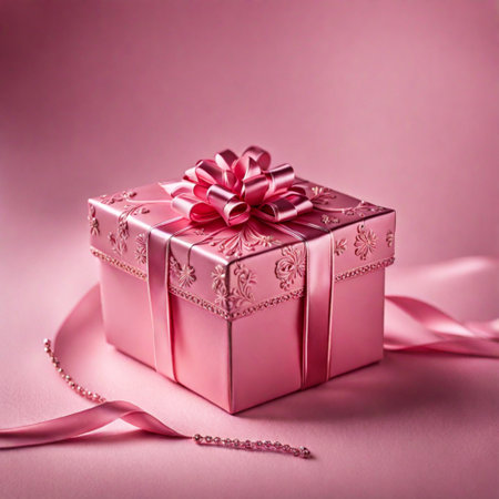 Pink gift box with a bow on a pink background. 3d renderingの素材