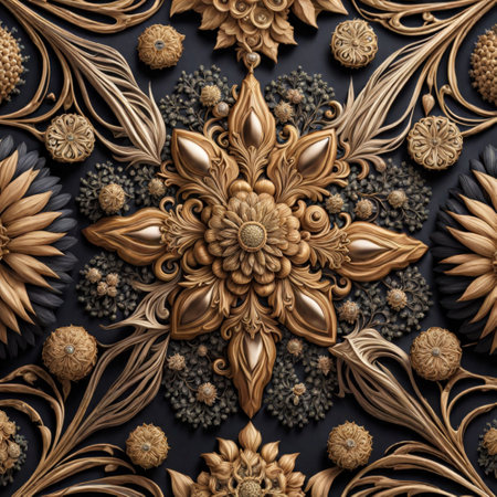 Luxury golden metal pattern on black background. 3d renderingの素材