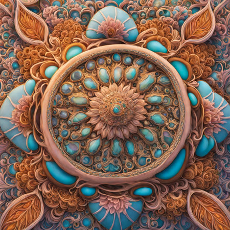 Colorful mandala on the blue background. Close-up.の素材