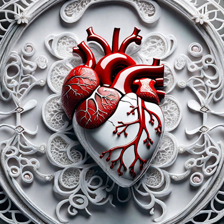 Human heart on a white background. 3D illustration. Copy space.の素材