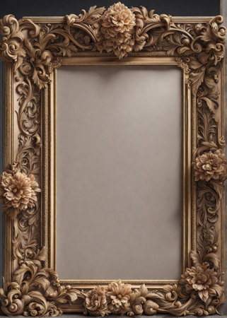 Classic golden frame for paintings, mirrors or photos. 3d renderingの素材