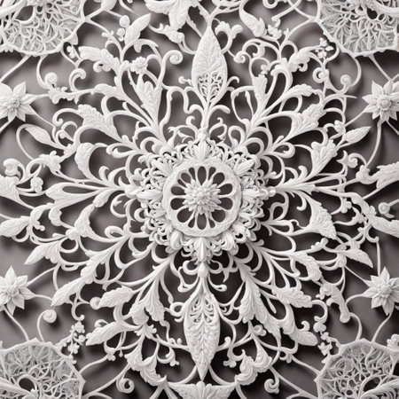 Closeup detail of white lace pattern. Filtered image processed vintage effect.の素材