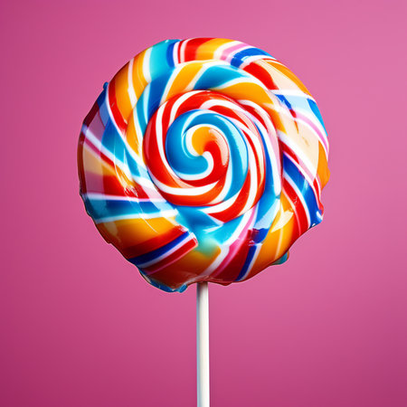 Colorful lollipop on a pink background. 3d renderingの素材