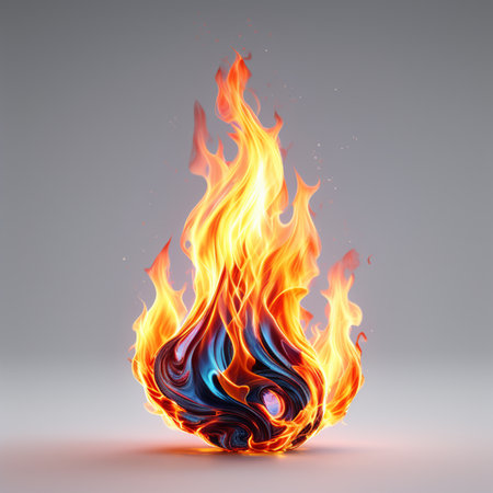 Realistic fire flames isolated on gray background. 3d illustrationの素材