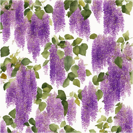 Wisteria flowers on a watercolor background. Hand-drawn illustration.の素材