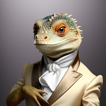Colorful reptile with unique headshot and close-up portrait in studioの素材