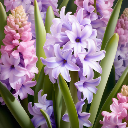 Pink hyacinths bouquet. Spring background. Vector illustration.の素材