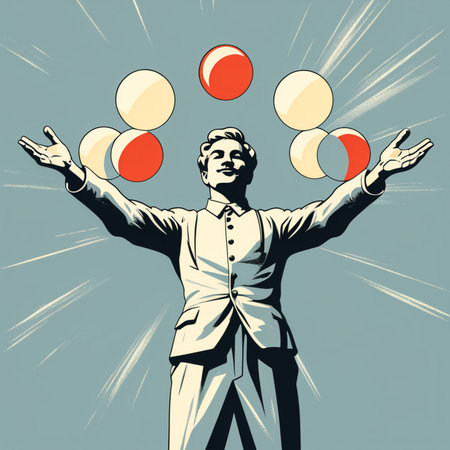 Business man juggling balls. Pop art retro vector illustration vintage kitschの素材