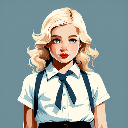 Portrait of beautiful young woman with blond hair. Vector illustration.の素材