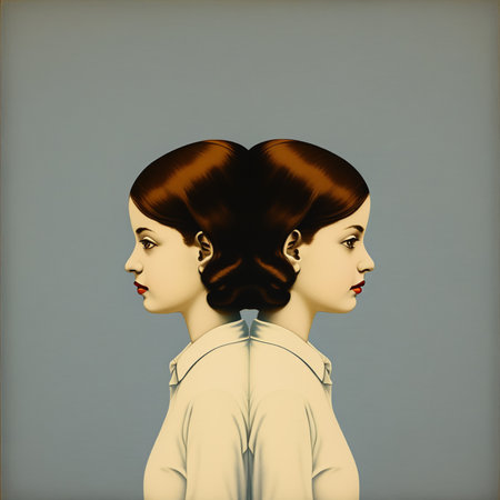 retro illustration of red haired twin girlsの素材