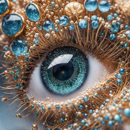 Close up view of beautiful blue female eye with jewelry. Fashion conceptの素材