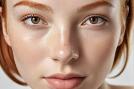 Close-up portrait of a beautiful red-haired girl with frecklesの素材
