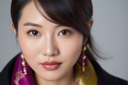 portrait of a beautiful Asian woman with long hair and makeupの素材