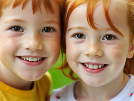 Portrait of red-haired children in the parkの素材
