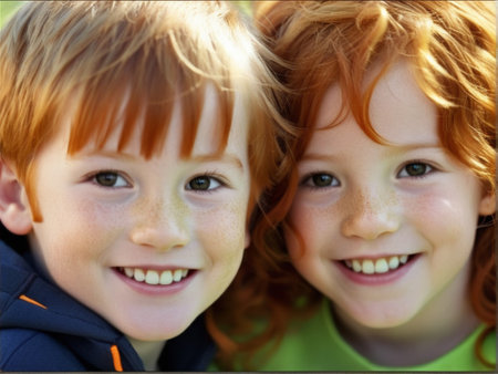 Portrait of red-haired children in the parkの素材