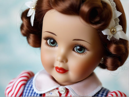 retro 40s Doll with red lips close upの素材