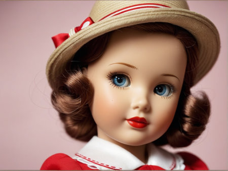 retro 40s Doll with red lips close upの素材