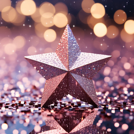 Colorful stars confetti background. Selective focus. Shallow depth of field.の素材
