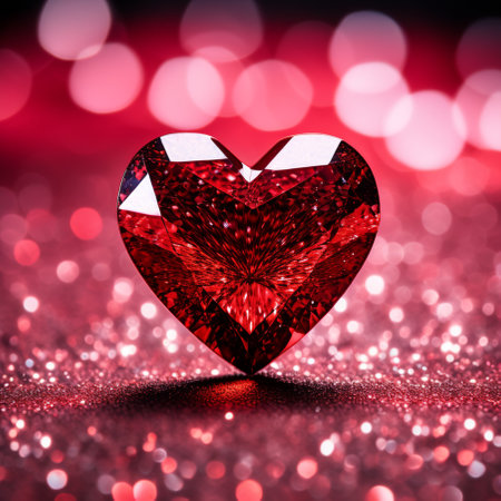Red heart on bokeh glitter background, valentines day conceptの素材