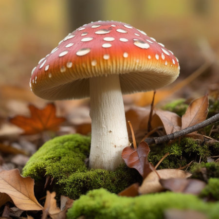 Amanita muscaria, fly agaric in autumn forestの素材