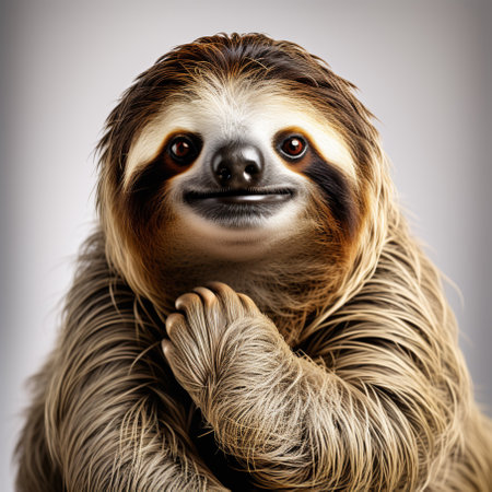 Portrait of a cute sloth. Isolated on a gray background.の素材