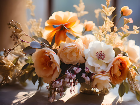 beautiful bouquet of flowers in a vase on the tableの素材