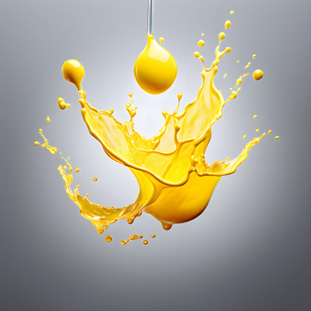 3d illustration of yellow paint splashing isolated on white background.の素材