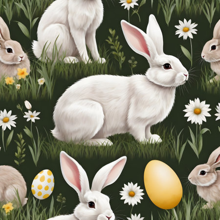 Cute rabbit sitting in wild flowersの素材