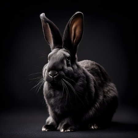Black rabbit on a black background.の素材