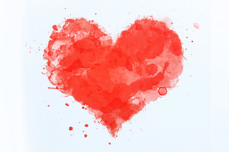 Watercolor hand painted red heart on white background. Valentines day backgroundの写真素材