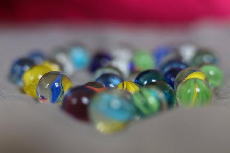 Colorful marbles close-up macro photography. Selective focus.の写真素材