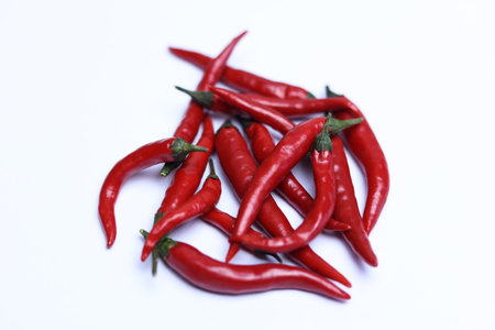 Red hot chili peppers isolated on white background. Close-up.
