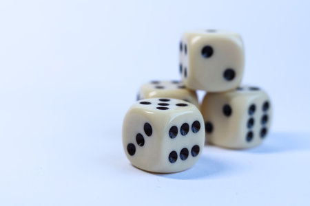 dice on a white background, close-up of dice on a white backgroundの写真素材