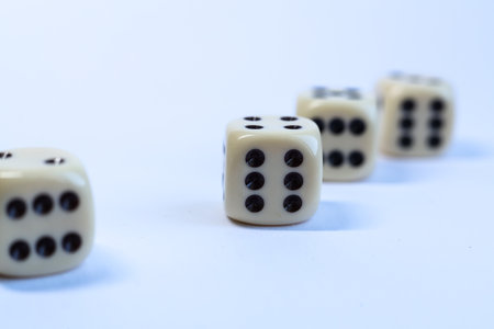 dice on a white background, close-up of dice on a white backgroundの写真素材