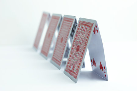 Playing cards isolated on white background. Selective focus.の写真素材