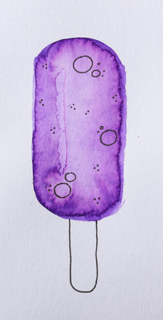 Watercolor ice cream on a stick. Hand drawn watercolor illustration.の写真素材
