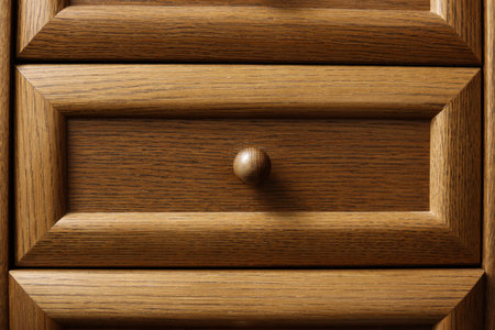 Wooden drawer with a knob handle close-up. Background.の写真素材